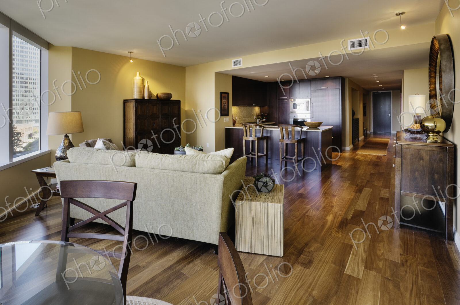 Open floor plan in luxury apartment