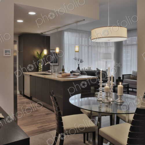 Open floor plan in luxury highrise apartment Open floor plan in luxury highrise apartment