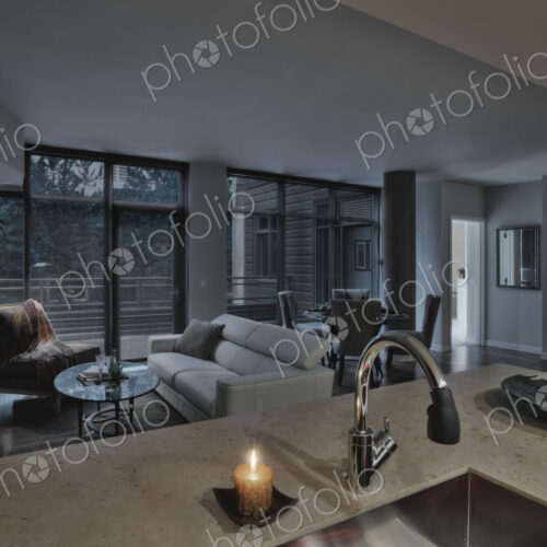 Open floor plan in luxury highrise apartment Open floor plan in luxury highrise apartment