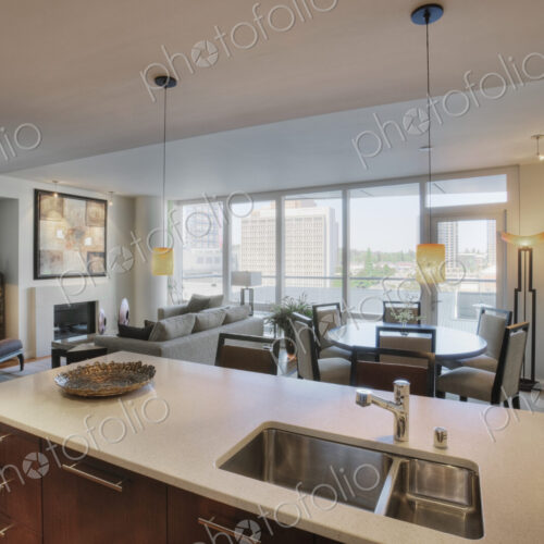 Open floor plan in luxury highrise apartment Open floor plan in luxury highrise apartment