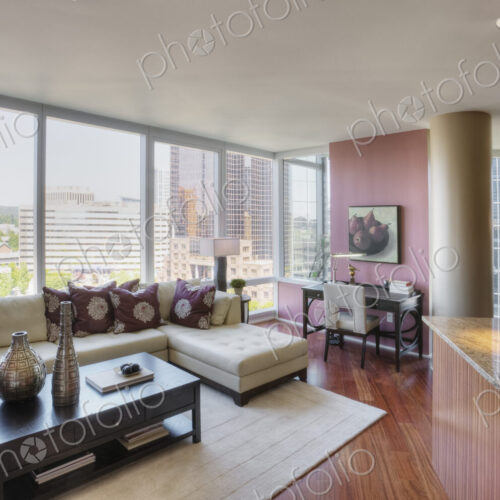 Open floor plan in luxury highrise apartment Open floor plan in luxury highrise apartment