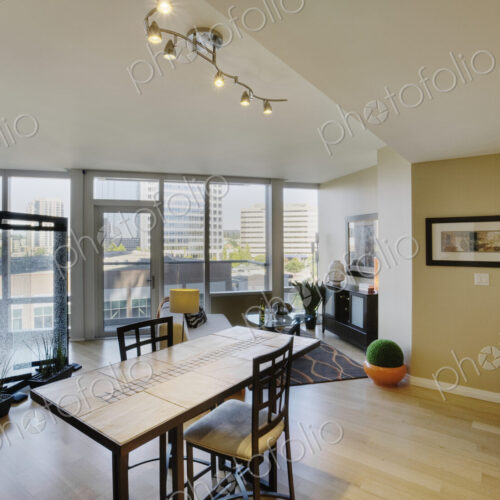 Open floor plan in luxury highrise apartment Open floor plan in luxury highrise apartment