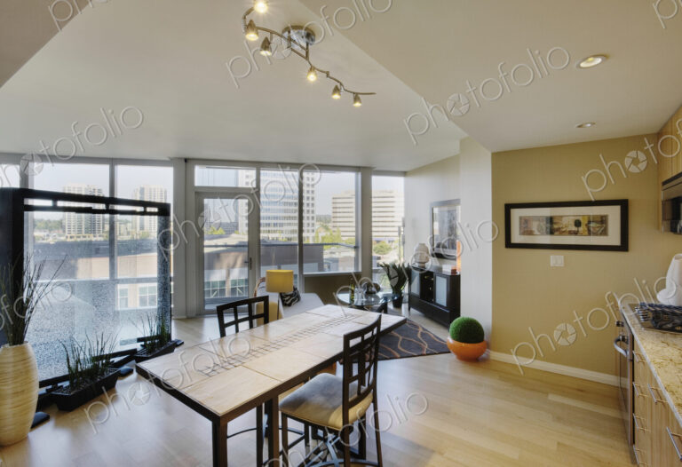 Open floor plan in luxury highrise apartment