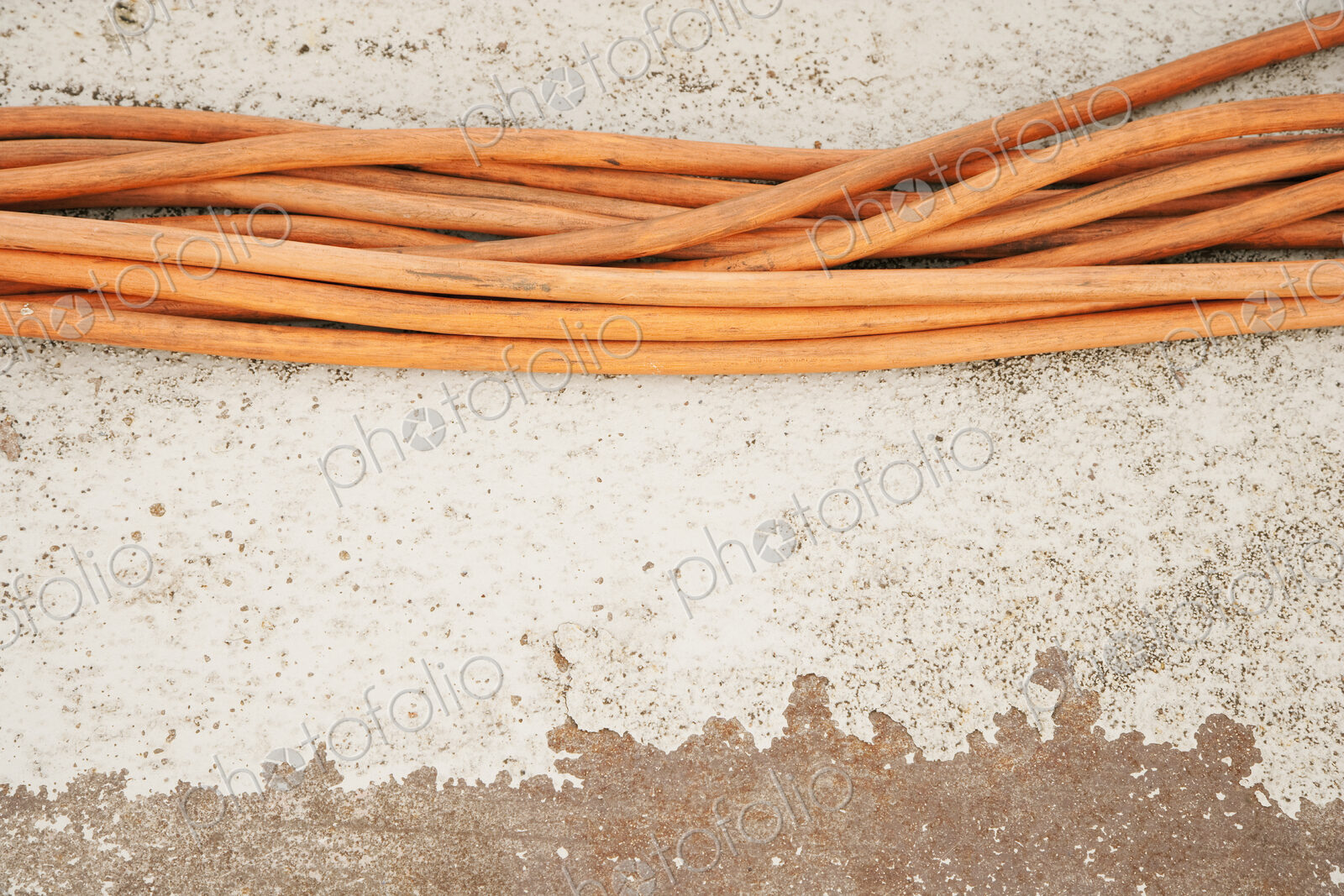 Orange cables in a row, on a white background