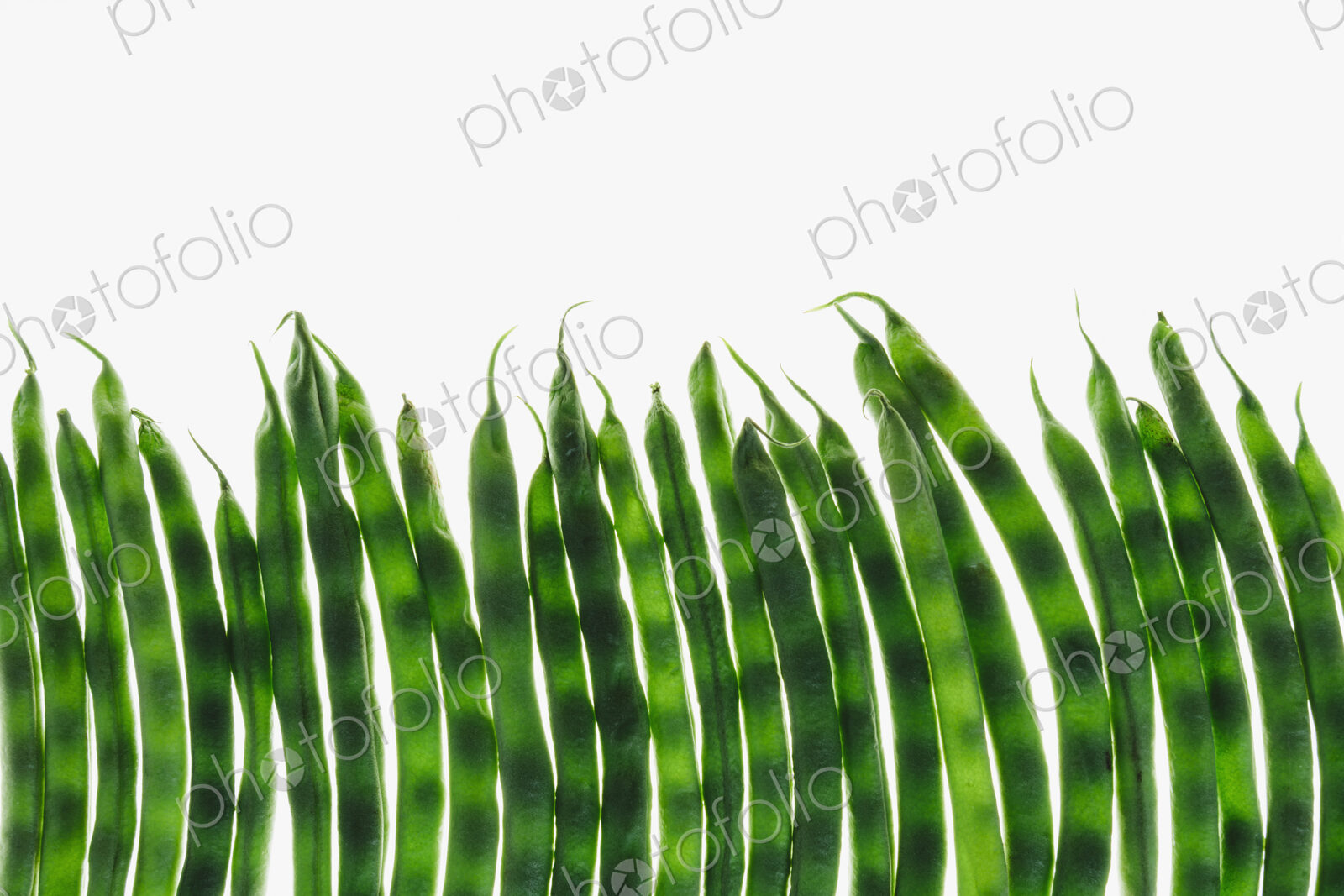 Organic green string beans on white background