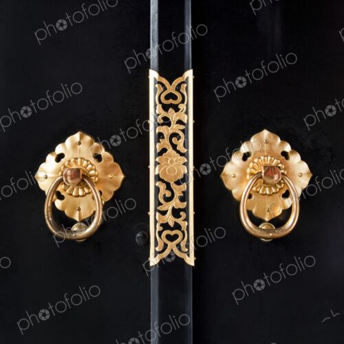 Ornate Door Handles on Black Door, Senso-Ji Temple, Asakusa, Tokyo, Japan Ornate Door Handles on Black Door, Senso-Ji Temple, Asakusa, Tokyo, Japan