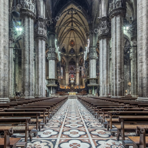 Ornate architecture and tile mosaics in Duomo di Milano, Milan, Italy Ornate architecture and tile mosaics in Duomo di Milano, Milan, Italy