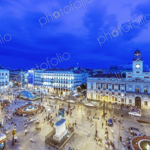 Ornate buildings illuminated at night, Madrid, Madrid, Spain