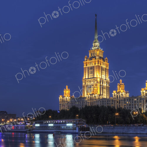 Ornate buildings illuminated at night, Moscow, Russia Ornate buildings illuminated at night, Moscow, Russia
