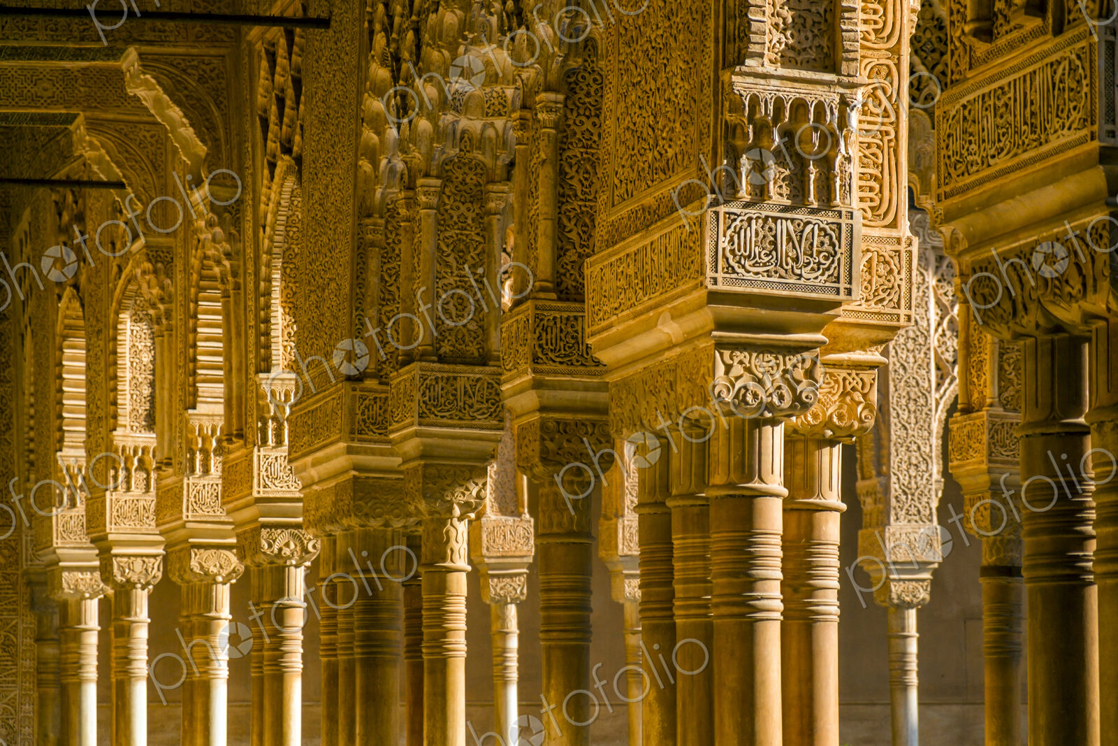Ornate pillars in Alhambra, Granada, Andalusia, Spain