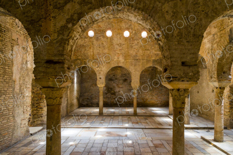Ornate pillars in Alhambra, Granada, Andalusia, Spain