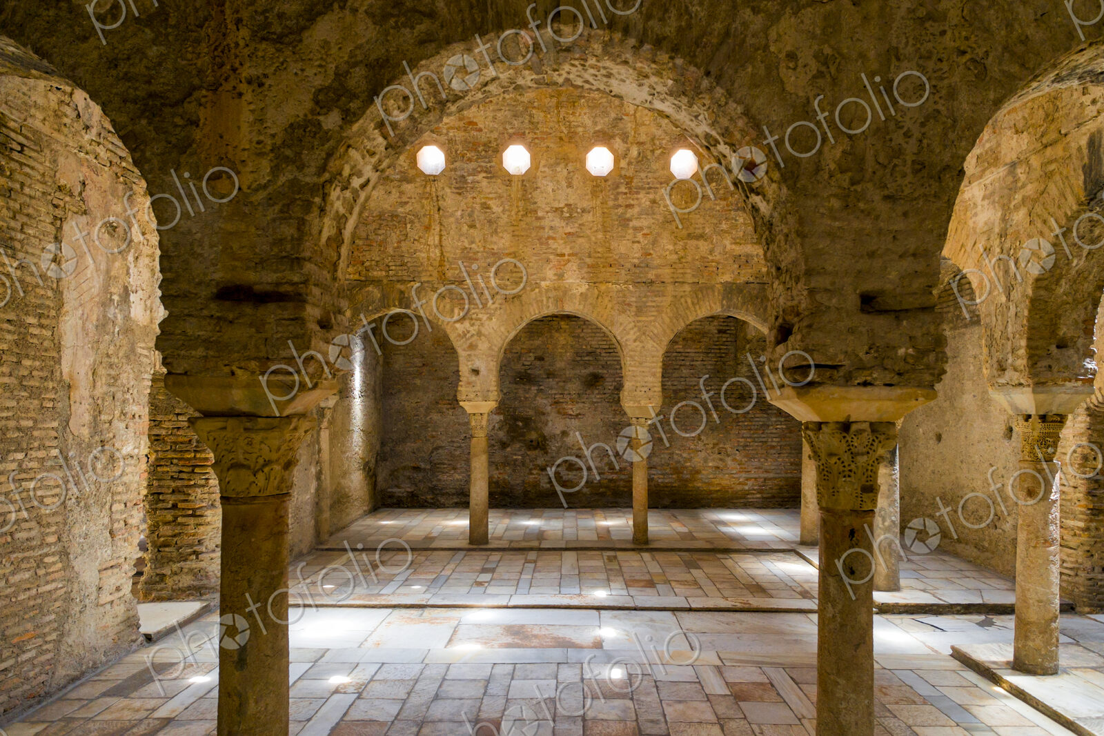 Ornate pillars in Alhambra, Granada, Andalusia, Spain