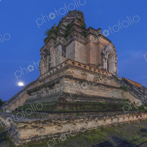 Ornate temple on hilltop under night sky, Chiang Mai, Chiang Mai, Thailand