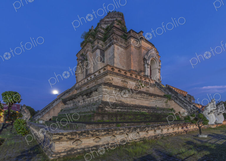Ornate temple on hilltop under night sky, Chiang Mai, Chiang Mai, Thailand