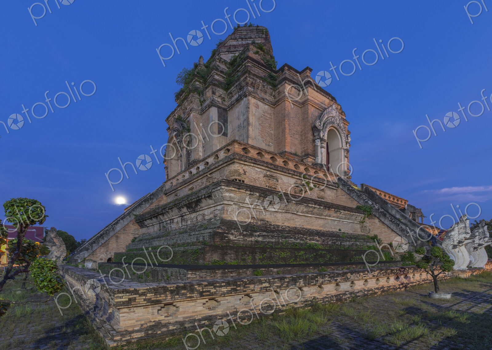 Ornate temple on hilltop under night sky, Chiang Mai, Chiang Mai, Thailand