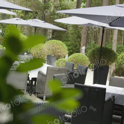 Outdoor Seating, tables and chairs in a garden