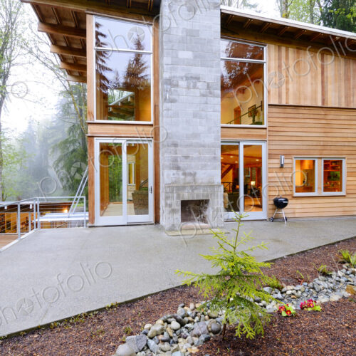 Outdoor fireplace of modern house Outdoor fireplace of modern house