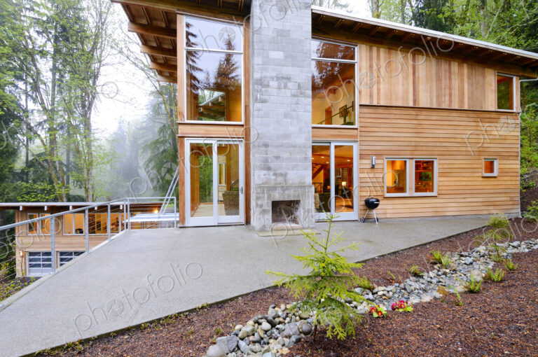 Outdoor fireplace of modern house