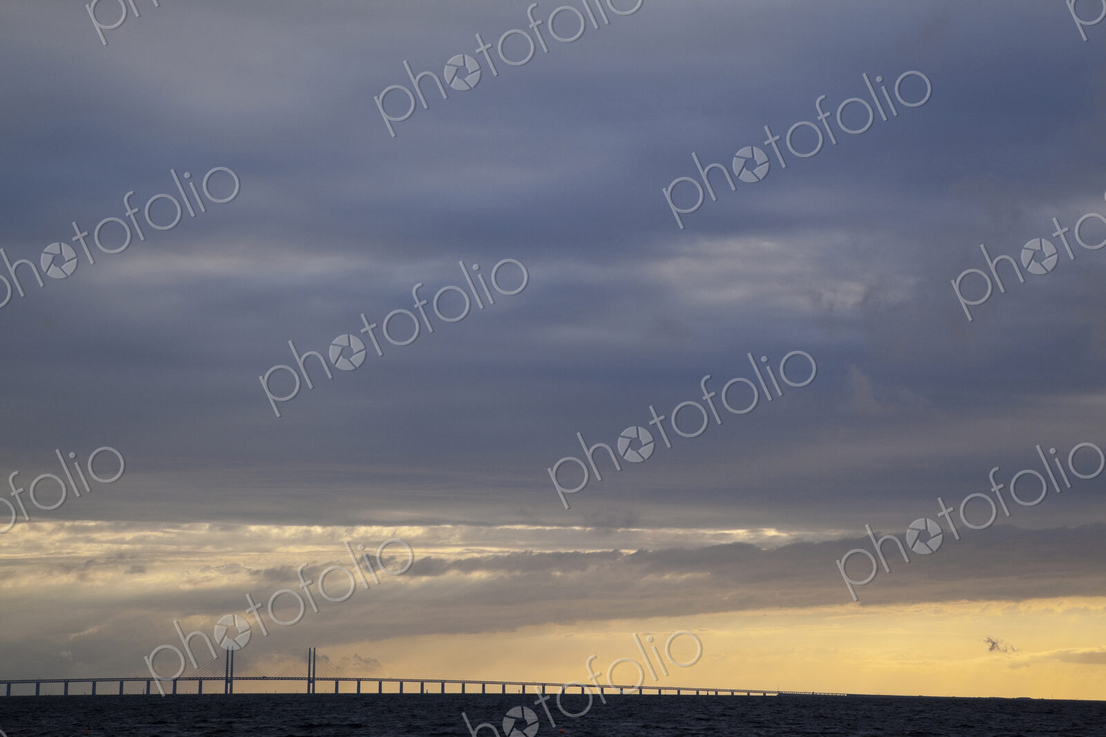 Overcast sky over Oresund Bridge, Malmo, Sweden