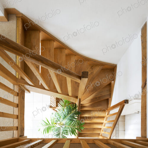 Overhead view of wooden staircase
