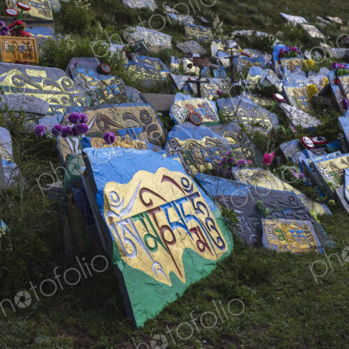 Painted Mani Stones in Backlight Tagong, Sichuan Province, Kham Tibet,