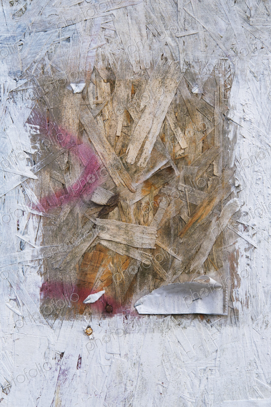 Painted white particle board with exposed square in center