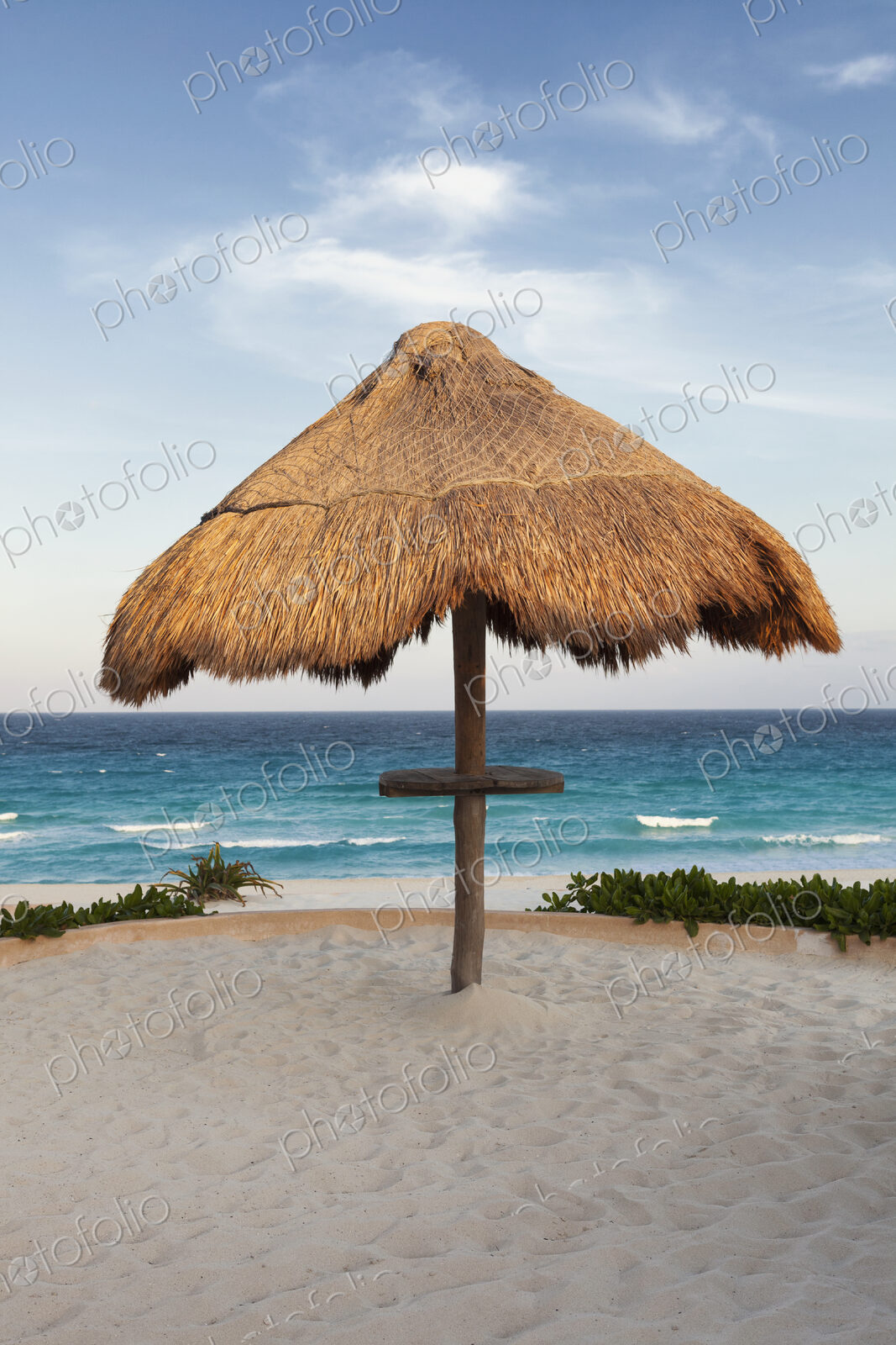 Palapa thatched shade on the beach.