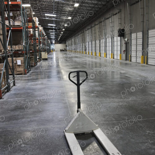 Pallet truck in warehouse