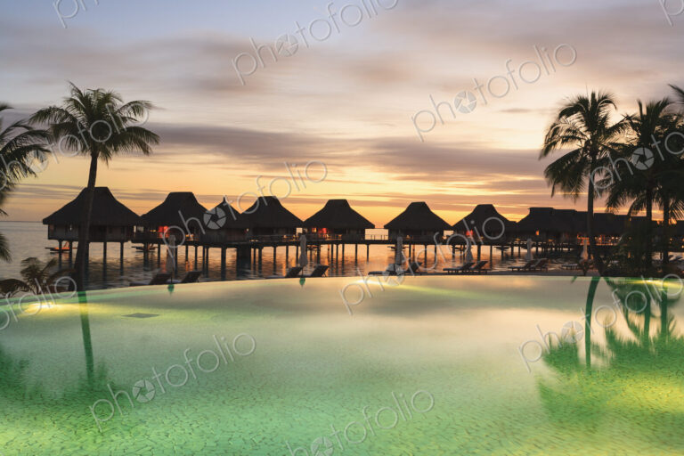 Palm trees and tropical resort, Bora Bora, French Polynesia