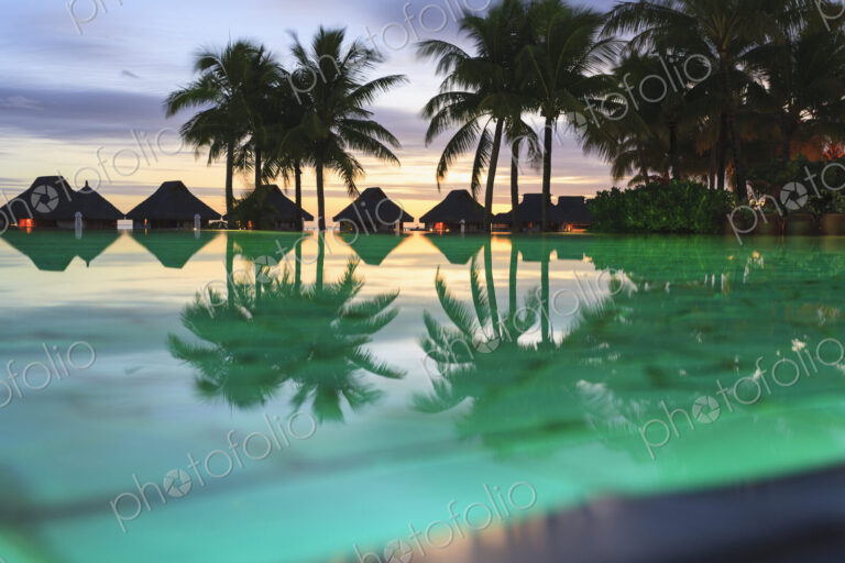 Palm trees and tropical resort, Bora Bora, French Polynesia