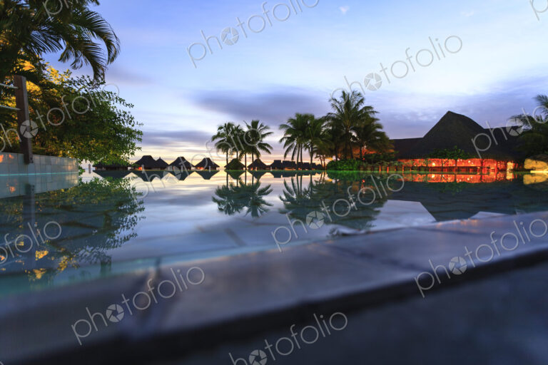 Palm trees and tropical resort, Bora Bora, French Polynesia