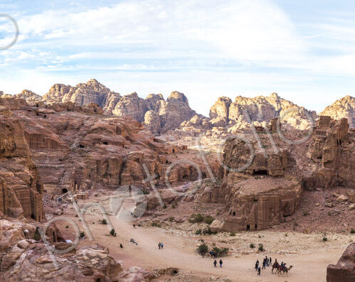 Panoramic view of rock-cut architecture at Petra, Jordan. Panoramic view of rock-cut architecture at Petra, Jordan.