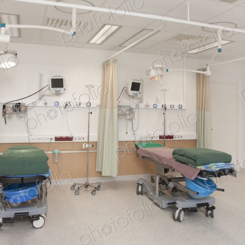Patient faciities in a modern hospital, beds and patient bays, electronic equipment…