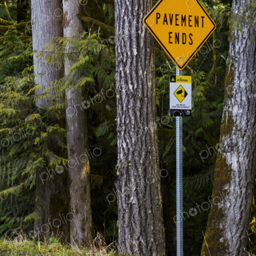 Pavement Ends road sign, Olympic National Forest, Port Angeles, WA USA Pavement Ends road sign, Olympic National Forest, Port Angeles, WA USA