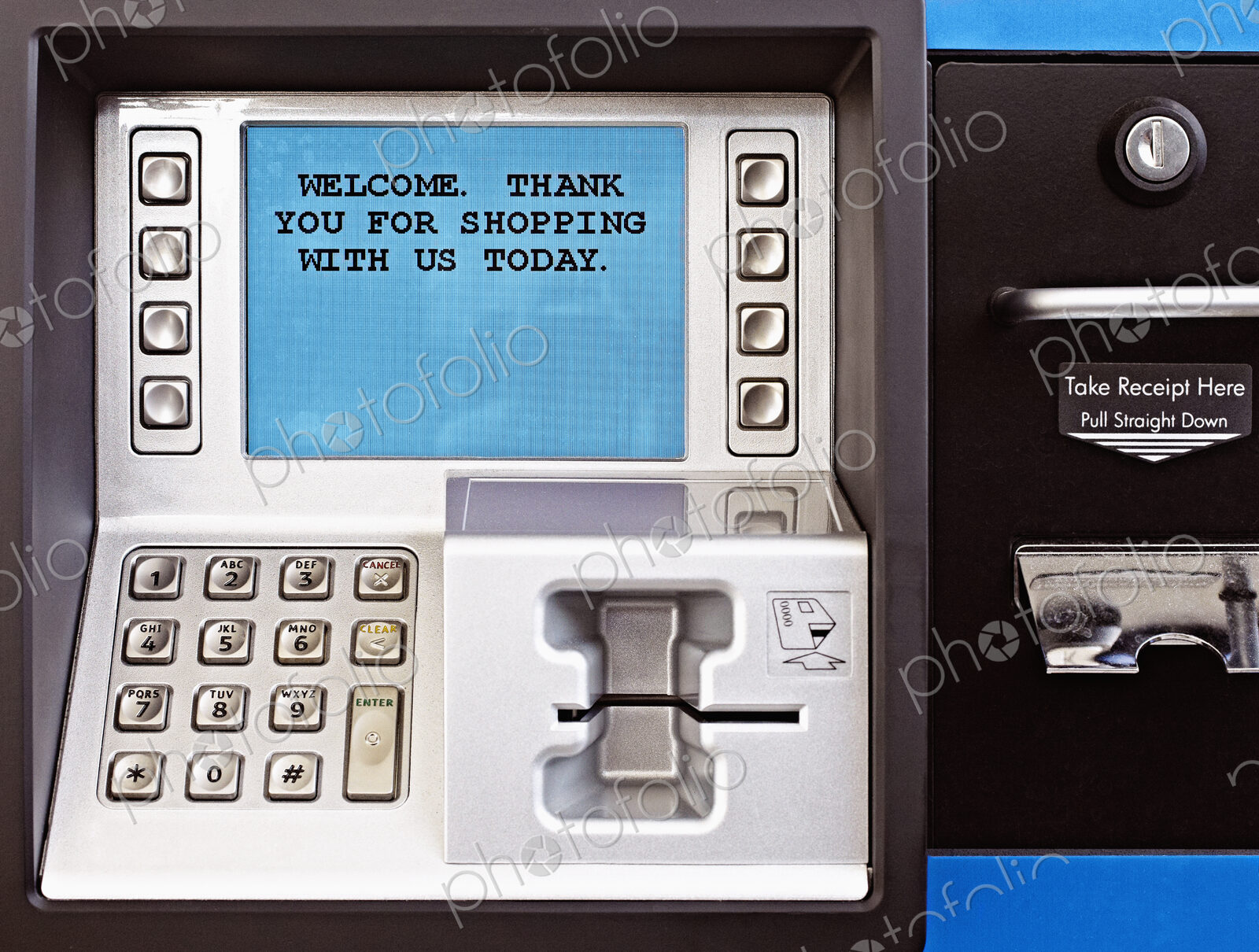 Payment terminal, credit card payment screen message, and numbered buttons