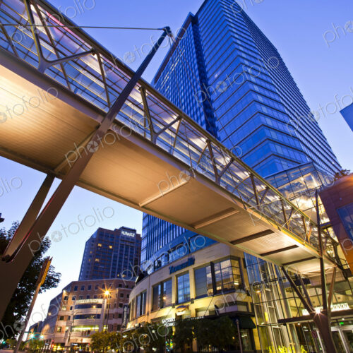 Pedestrian Skybridge At Sunrise