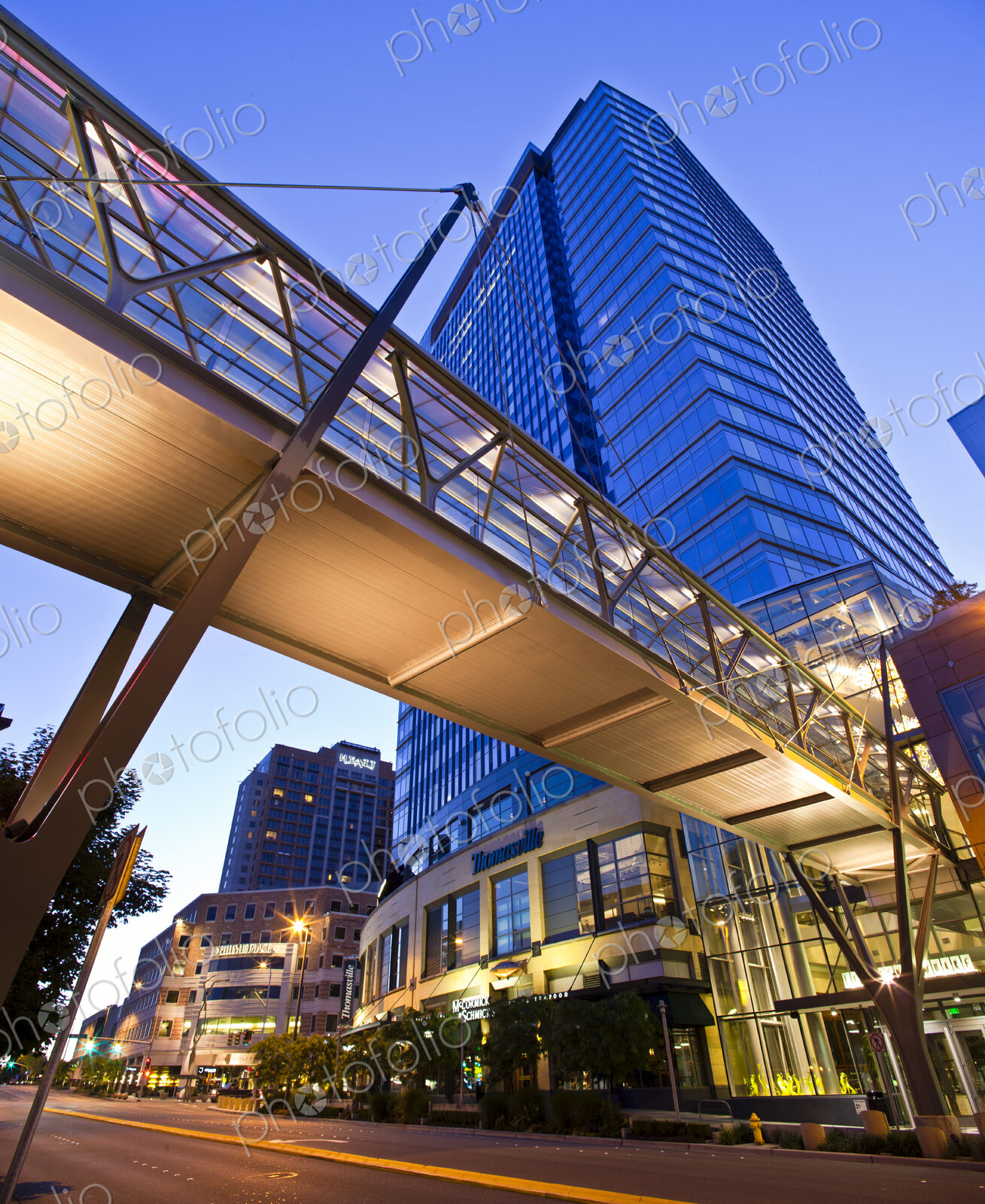 Pedestrian Skybridge At Sunrise