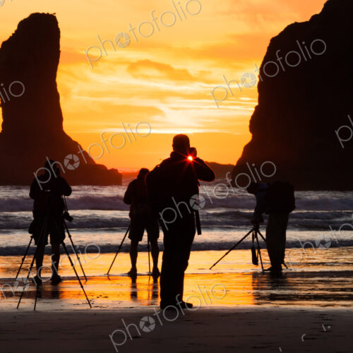 Photographers at sunset, Second Beach, Olympic National Park, Washington, USA Photographers at sunset, Second Beach, Olympic National Park, Washington, USA