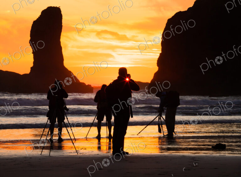Photographers at sunset, Second Beach, Olympic National Park, Washington, USA