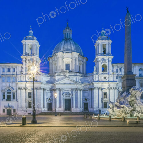 Piazza Navona and Four Rivers Fountain illuminated at night, Rome, Italy Piazza Navona and Four Rivers Fountain illuminated at night, Rome, Italy