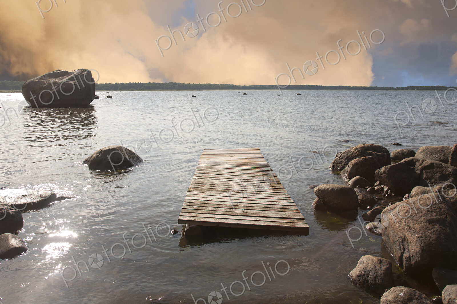 Pier Floating on a Rocky Shore