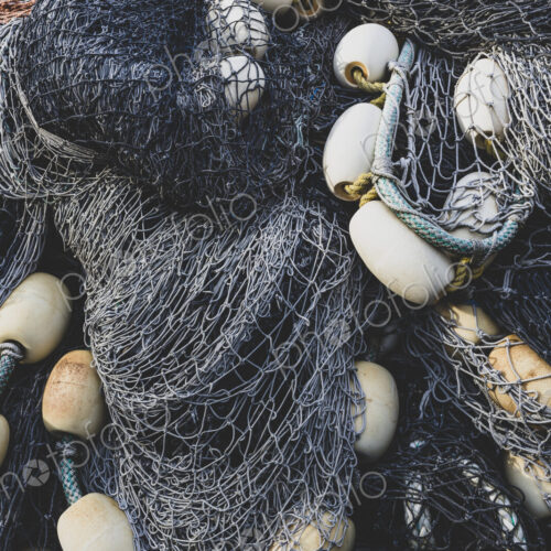 Pile commercial fish nets and gill nets, Fishermen's Terminal, Seattle, Washington
