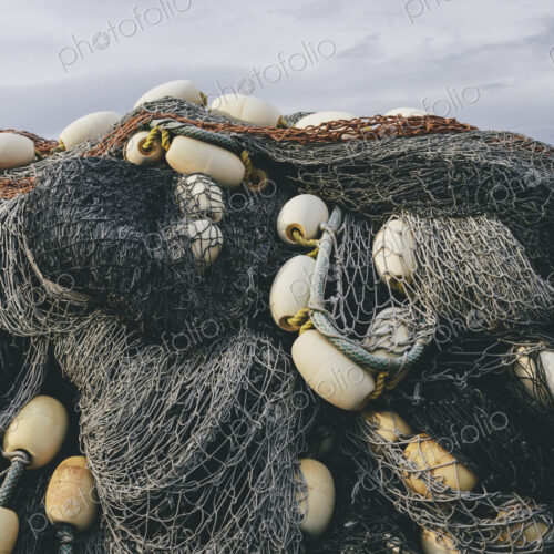 Pile commercial fish nets and gill nets, Fishermen's Terminal, Seattle, Washington