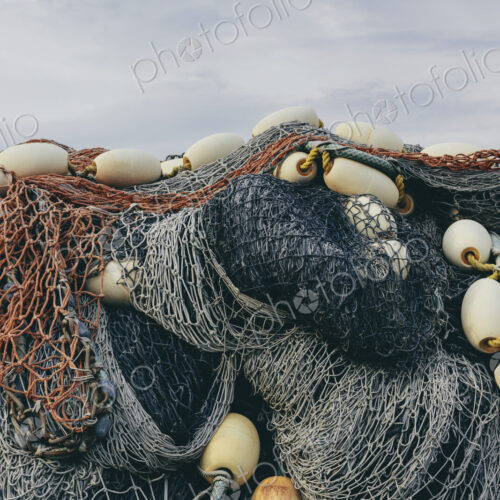 Pile commercial fish nets and gill nets, Fishermen's Terminal, Seattle, Washington