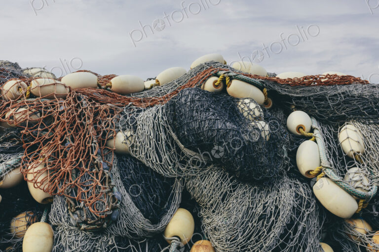 Pile commercial fish nets and gill nets, Fishermen's Terminal, Seattle, Washington