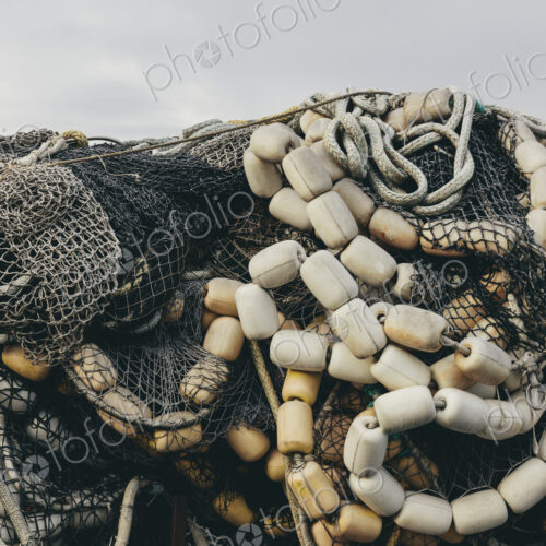 Pile commercial fish nets and gill nets, Fishermen's Terminal, Seattle, Washington