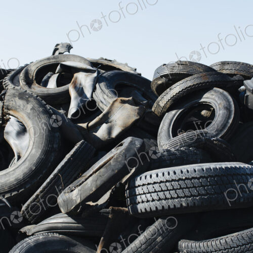 Pile of discarded auto and tractor tires in rural landfil, near Kildeer, Saskatchewan,…