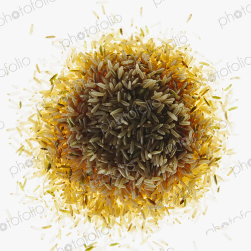 Pile of organic long grain brown rice, white background Pile of organic long grain brown rice, white background
