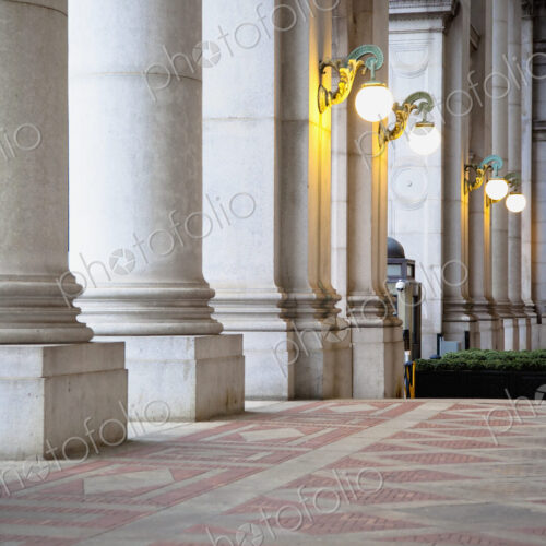 Pillars and Brick Sidewalk at Dusk, New York City, NY Pillars and Brick Sidewalk at Dusk, New York City, NY