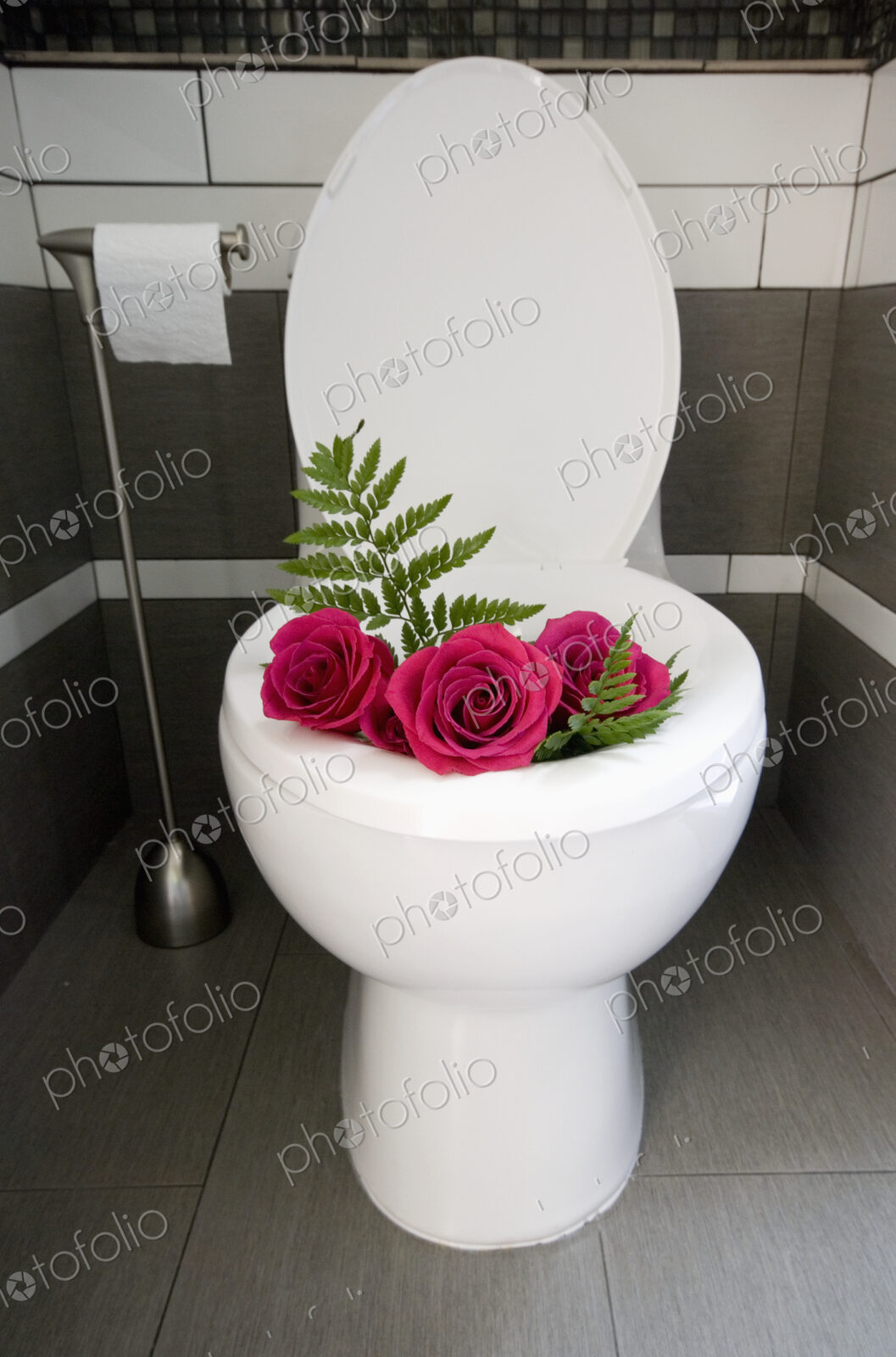 Pink flowers, roses in a Toilet bowl
